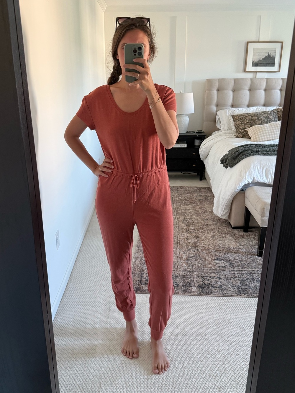 Madewell MWL - Women's Rust Short-Sleeve Jumpsuit - Casual Drawstring Waist